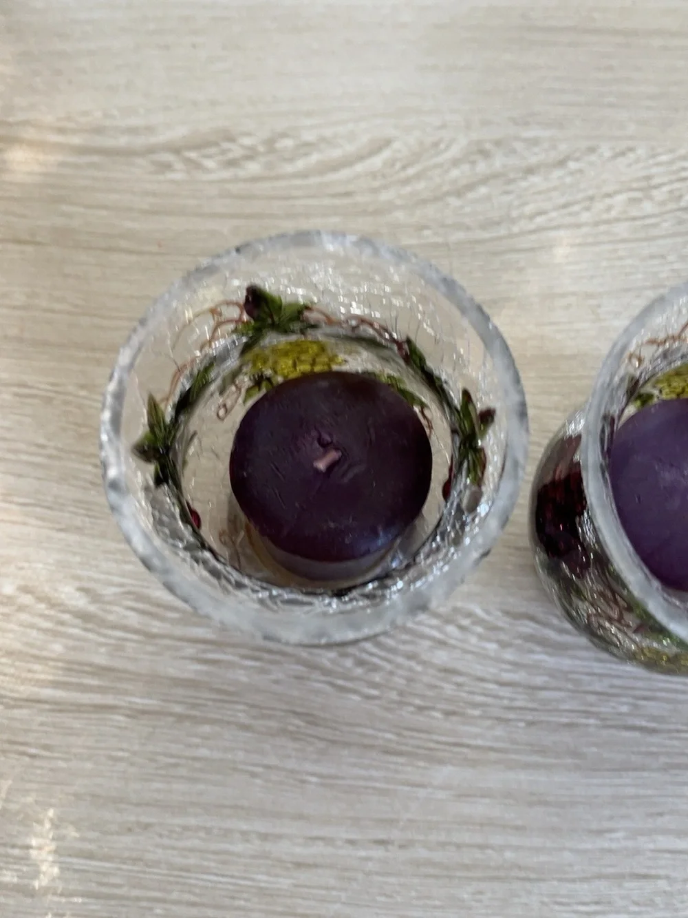 Hand-Painted Grape Glass Votive Holders - Clear with Green Accents Yankee Candle